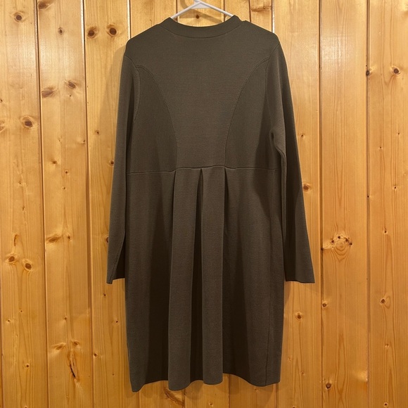 Eileen Fisher Silk Cotton Interlock Snap Long Cardigan Jacket Olive Green Size L - Picture 2 of 8